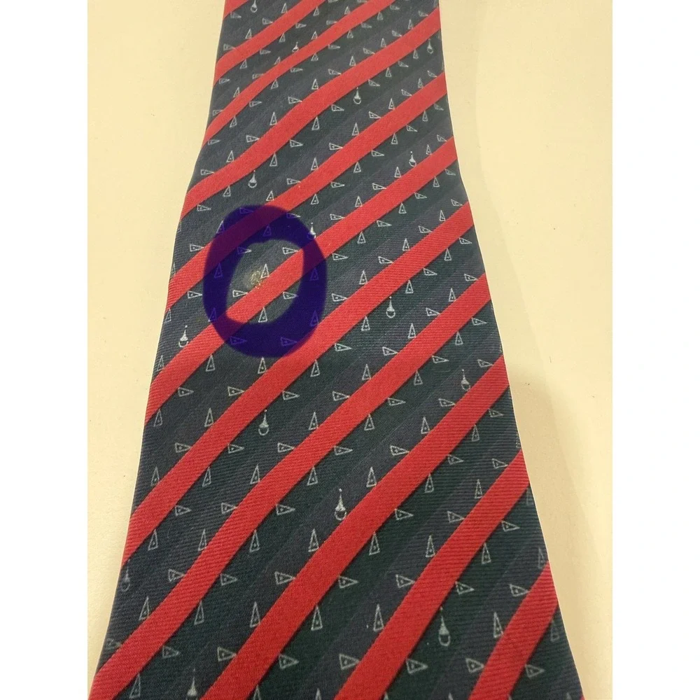 Vintage Kids Gucci Silk Necktie Dark Navy Red Diagonal Stripe Pattern 3.5